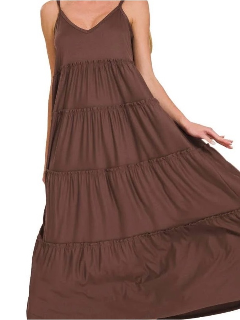 NWOT Zenana V-neck Spaghetti Straps Tiered Maxi Dress Size M